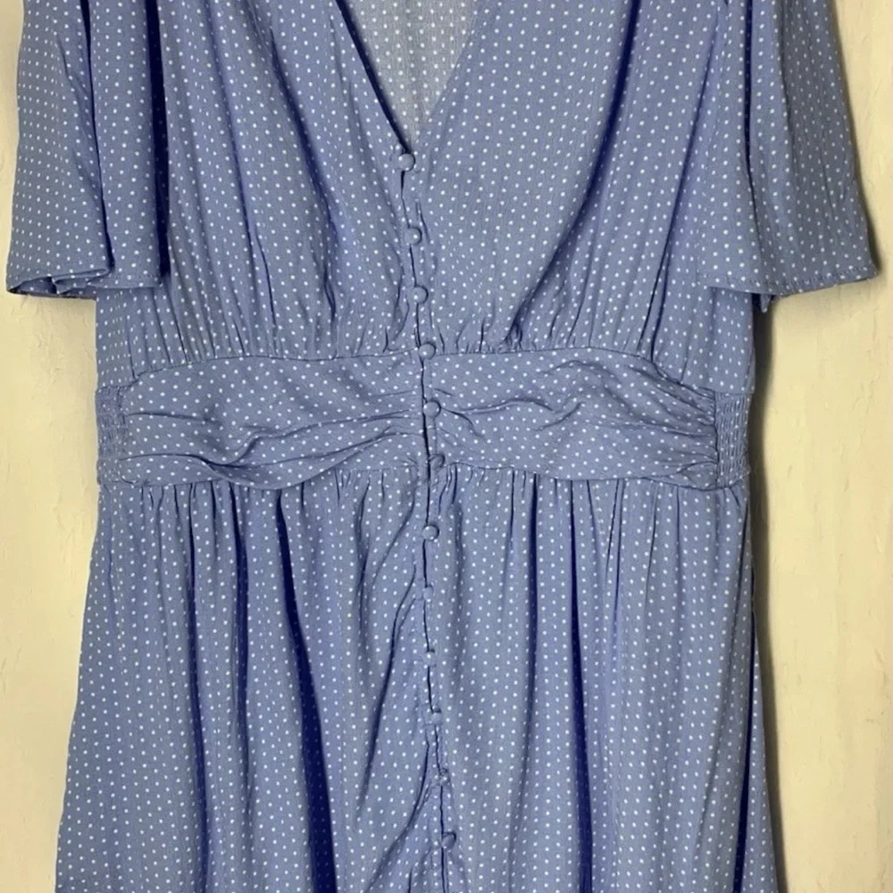 A New Day XXL Woman's Dress Front Button Short Sleeve V Neck Blue White dots - Picture 2 of 11